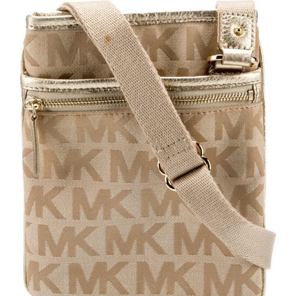 Michael Kors Beige and Gold Messenger Bag - Picture 1 of 9